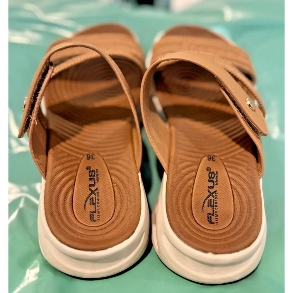 Flexus Spring Step Galvanesa Tan Platform Wedge Slide Sandals Women's 6 / 36